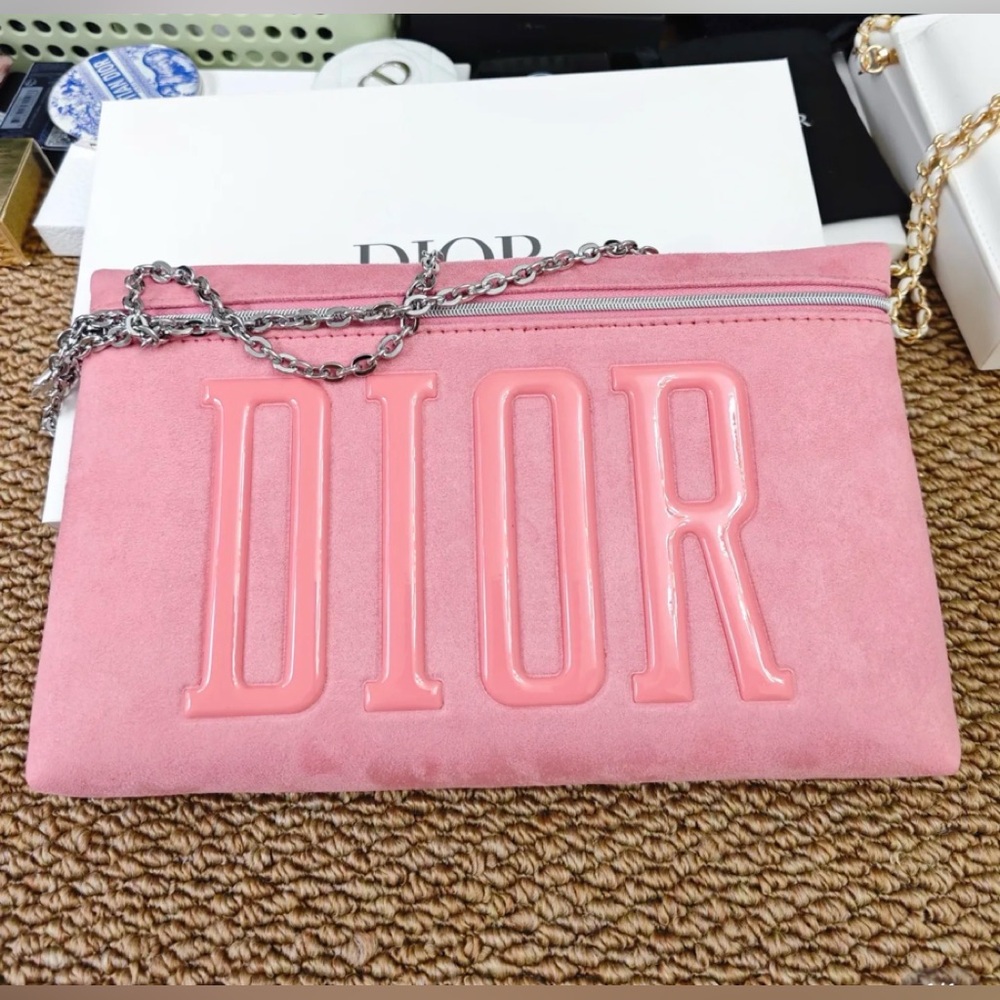 brand new Dior Limited Edition Pink Suede Portable Makeup Bag